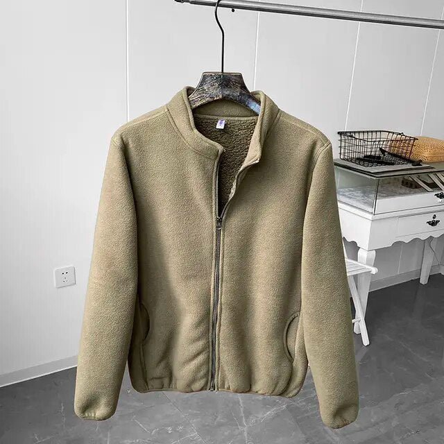 Winter Fleece Jacket Solid Color Sherpa Casual Coat - Image 13